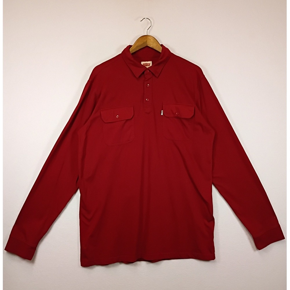 Workwear Levi's Mens XL Red Long Sleeve Dual Pocket Cotton Polo Shirt 3LMLK087